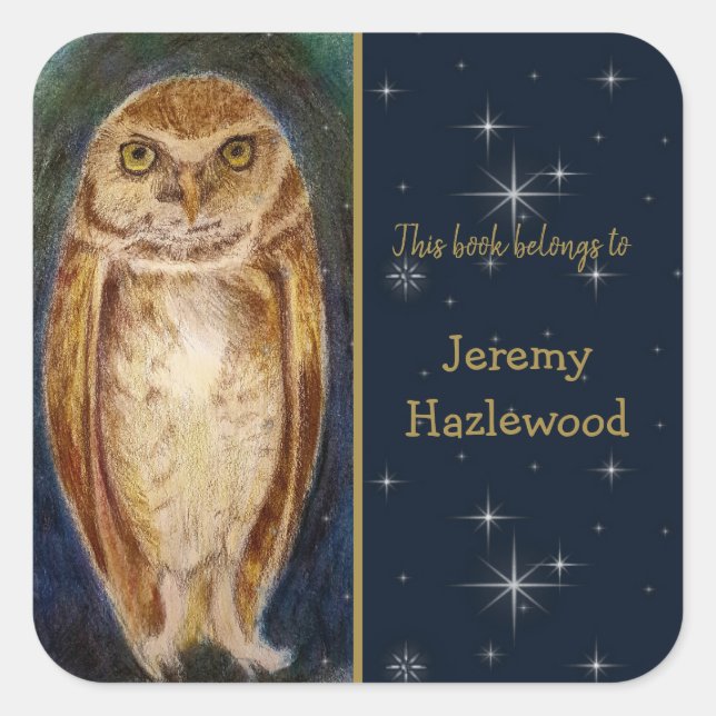 Personalised Wise Owl Elegant Bookplate Sticker (Front)