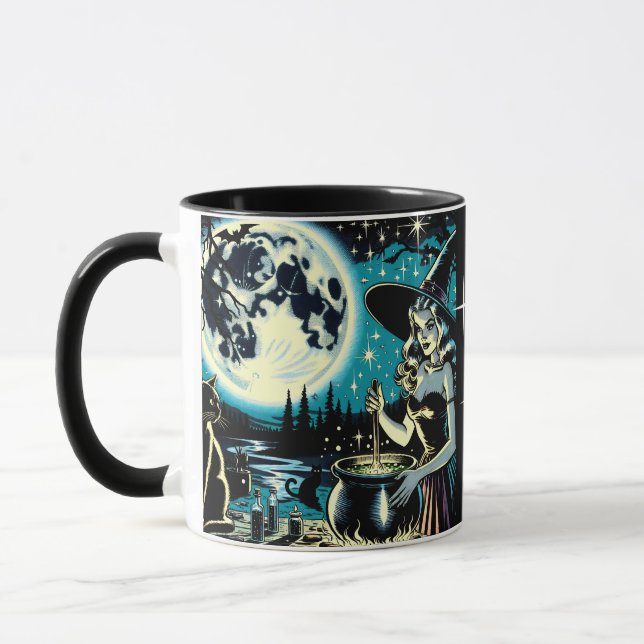 Personalised Witch and Black Cat Halloween Mug (Left)