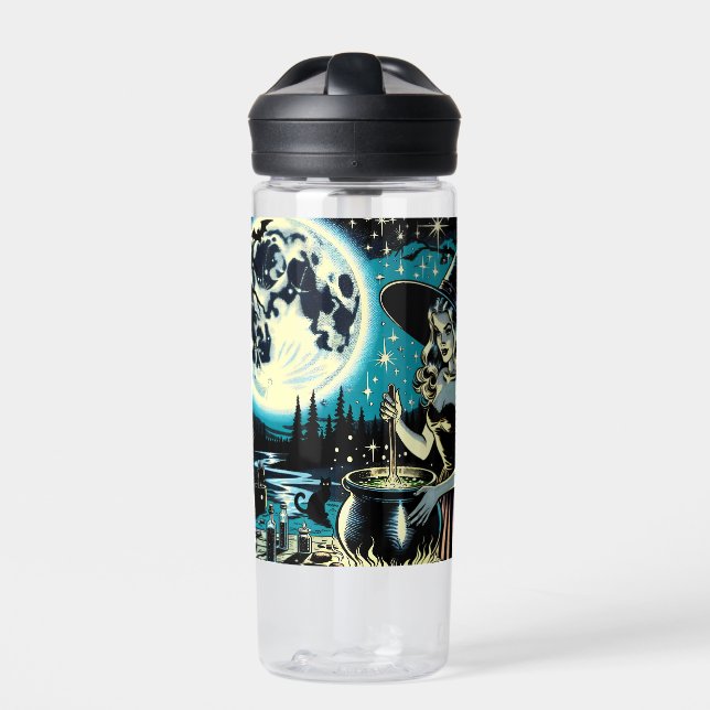 Personalised Witch and Black Cat Halloween Water Bottle (Front)