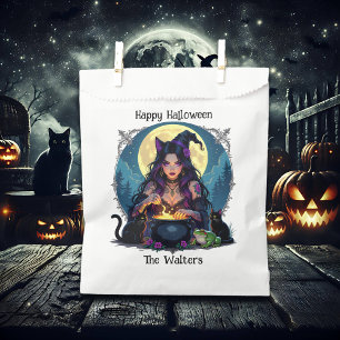 Personalised Witch and Cauldron Halloween Favour Bag