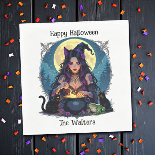 Personalised Witch and Cauldron Halloween Napkin