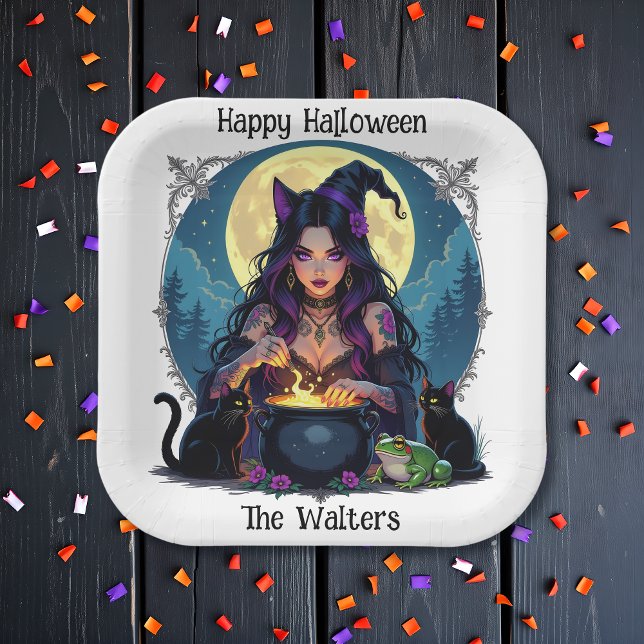 Personalised Witch and Cauldron Halloween Paper Plate (Creator Uploaded)
