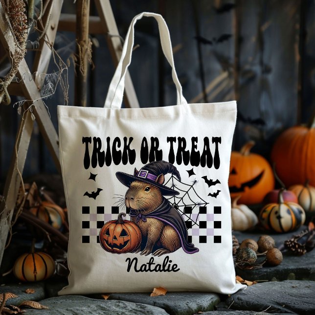 Personalised Witch Capybara Trick Or Treat Candy Tote Bag (Creator Uploaded)