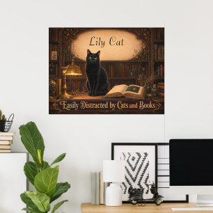 Personalised Witch Cat and Books Cosy Library Poster