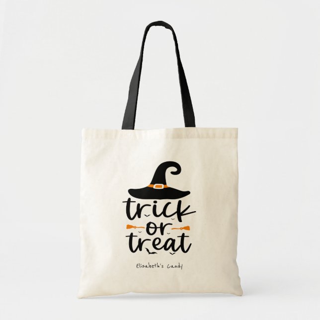 Personalised Witch Hat Trick or Treat Tote Bag (Front)