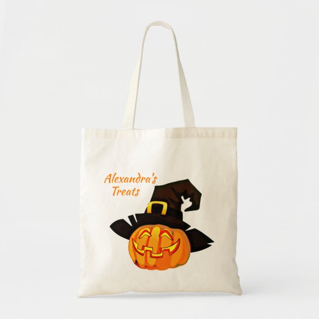 Personalised Witch Pumpkin Halloween Treat Bag (Front)