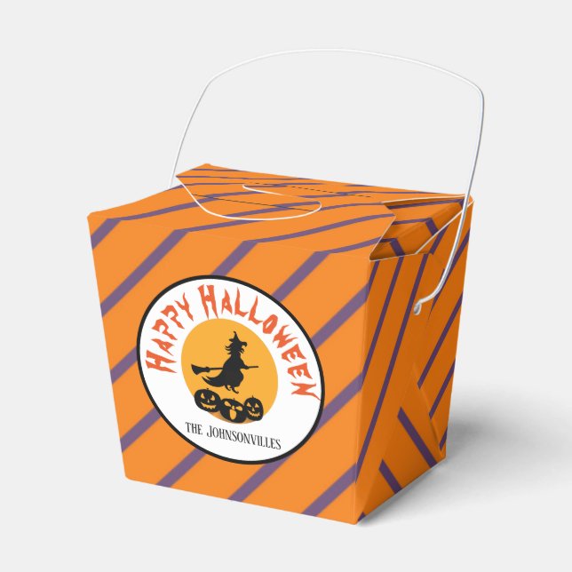 Personalised/Witch & Stripes/Halloween Treat Box, Favour Box (Front Side)