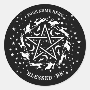 Personalised Witchcraft Hare Pentagram Gothic Classic Round Sticker