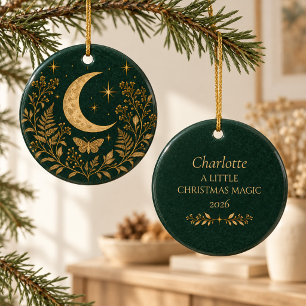 Personalised Witchy Moon Botanical Christmas Ceramic Ornament