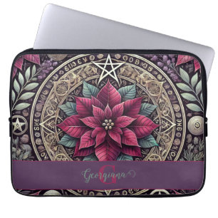 Personalised Witchy Poinsettia Pentagram Mandala Laptop Sleeve
