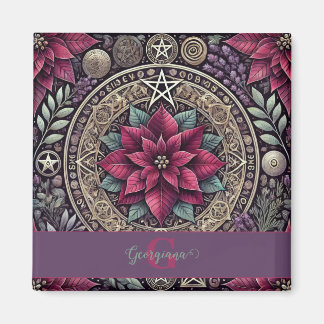 Personalised Witchy Poinsettia Pentagram Mandala Magnet