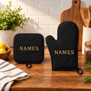 Personalised With 2 Last Name or Nickname on Them Oven Mitt & Pot Holder Set
