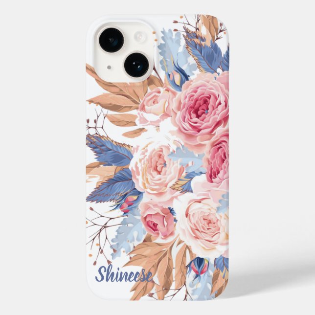 personalised with  blush and blue flower  Case-Mate iPhone case (Back)