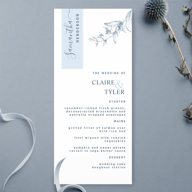 Personalised with Guest Name, Dusty Blue Wedding Menu (Creator Uploaded)