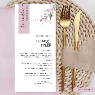 Personalised with Guest Name, Mauve Floral Wedding Menu