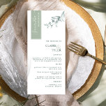 Personalised with Guest Name, Pale Green Wedding Menu<br><div class="desc">Why spend in-place cards and menu cards when you can have an elegant All-in-one elegant Menu personalised with each guest's name? Contemporary, simple, and elegant design with beautiful modern handwritten calligraphy. The stripe on the top left corner is in a pale green tone with guest's name in white. NOTE: no...</div>