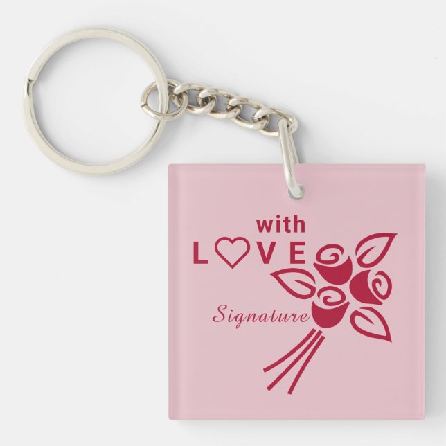 Personalised "With L❤️VE" Red Roses Key Ring (Front)