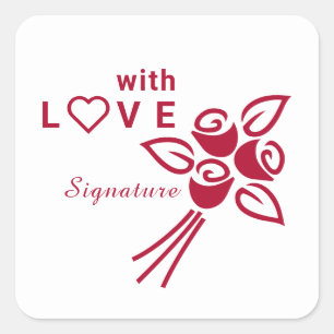Personalised "With L❤️VE" Red Roses Square Sticker