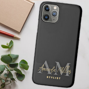 Personalised With Name Black Gold Modern Monogram