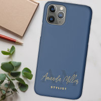 Personalised With Name Blue Gold Modern Monogram