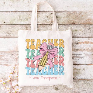 Personalised With Name Cute Pink Teacher Custom Tote Bag