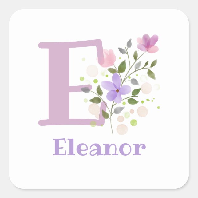 Personalised with Name Eleanor and First Initial. Square Sticker (Front)