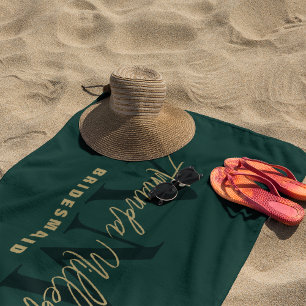 Personalised With Name Green Gold Modern Monogram Beach Towel