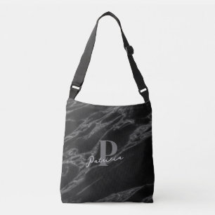 Personalised with Name Initial Chic Marble Black Crossbody Bag