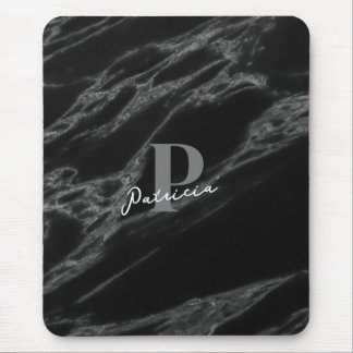 Personalised with Name Initial Marble Black  Mouse Pad