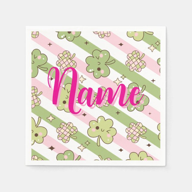 Personalised with name shamrock pattern napkin (Front)
