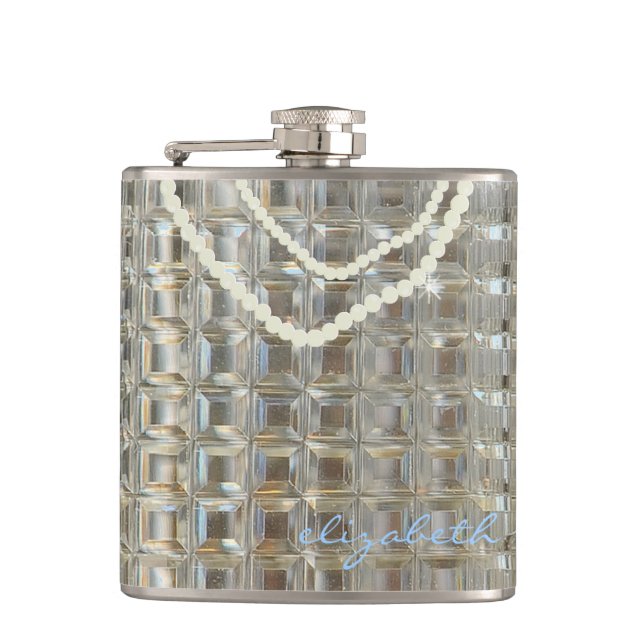 Personalised With Name Wedding Bling Hip Flask (Front)