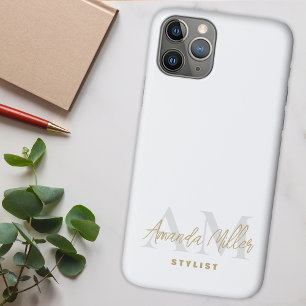 Personalised With Name White Gold Modern Monogram iPhone 11 Pro Case