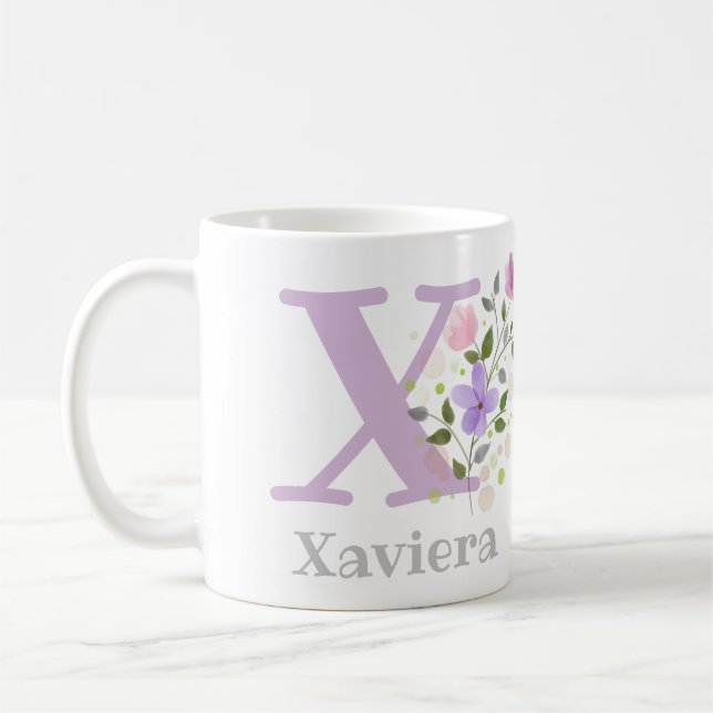 Personalised with Name Xaviera and First Initial. Coffee Mug (Left)