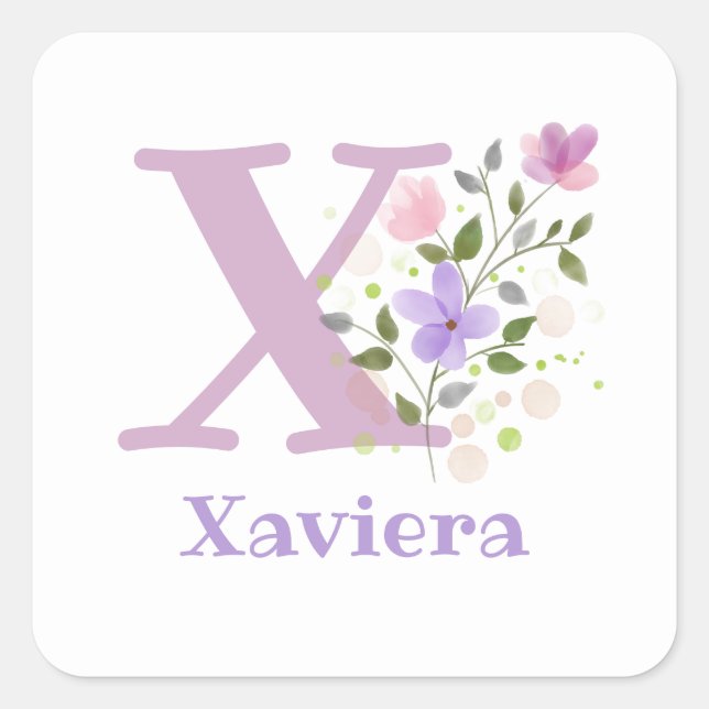 Personalised with Name Xaviera and First Initial. Square Sticker (Front)