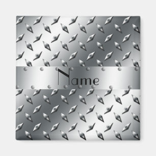 Personalised with your name diamond plate steel magnet