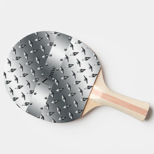 Personalised with your name diamond plate steel ping pong paddle (Side)
