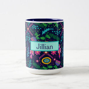 Personalised with Your Name Folk Art Two-Tone Coffee Mug