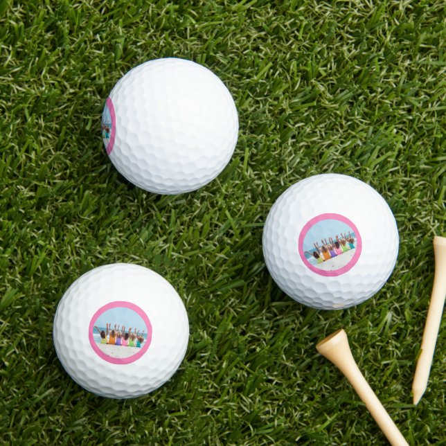 Personalised With Your Own Photo With Pink Frame Golf Balls (Insitu Grass)