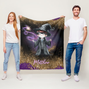 Personalised Wizard Boy Son Birthday Gift Magical Fleece Blanket