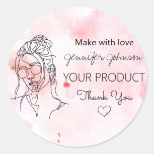 Personalised Woman Portrait Pink Classic Round Sticker