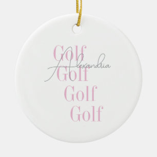 Personalised Women's Golf Pink Typography Ceramic Ornament