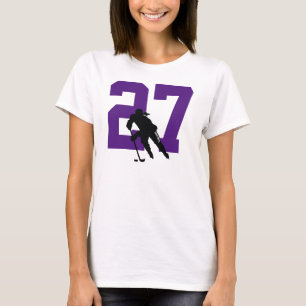 Personalised Women's Hockey Player Number Purple T-Shirt