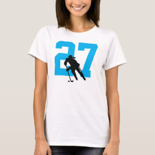 Personalised Womens Hockey Player Number Turquoise T-Shirt