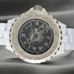 Personalised Women's Rhinestone Watch. Marble-Look Watch<br><div class="desc">Personalised Women's Rhinestone Watch – Dark Marble-Look & Gold Veins Dial – White Enamel Bracelet – Elegant Couple's Gift for Her. Illuminate your love story with a gift that sparkles as brightly as your bond! Introducing our exquisite Personalised Women's Rhinestone White Enamel Watch, the perfect blend of luxurious design and...</div>
