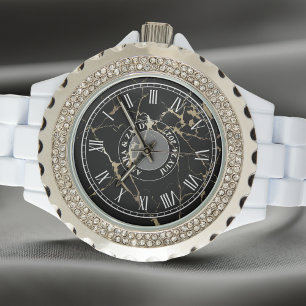Personalised Women's Rhinestone Watch. Marble-Look Watch