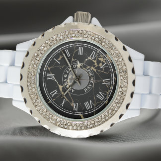Personalised Women's Rhinestone Watch. Marble-Look Watch