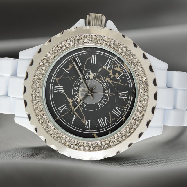 Personalised Women's Rhinestone Watch. Marble-Look Watch (Creator Uploaded)