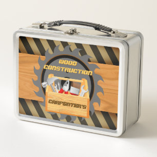 Personalised Wood Construction Carpenter's Metal Lunch Box