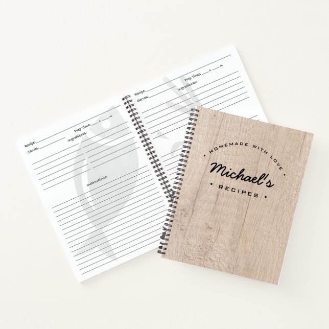 Personalised Wood grain Homemade with Love Recipe Notebook (Inside)