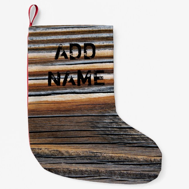 Personalised Wood Grain Pattern Small Christmas Stocking (Front)